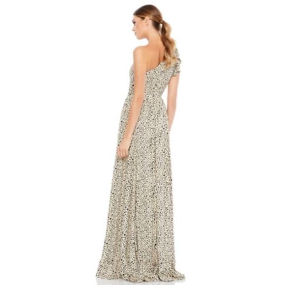 MAC DUGGAL Dress Size 2 Evening Gown NEW One Shoulder Cream Black Animal Print - Picture 2 of 7